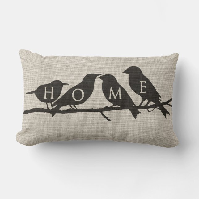 HOME Birds on a Limb Burlap Lumbar Pillow (Front)