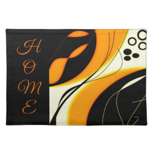 "HOME" Black Orange Design Cloth Placemat