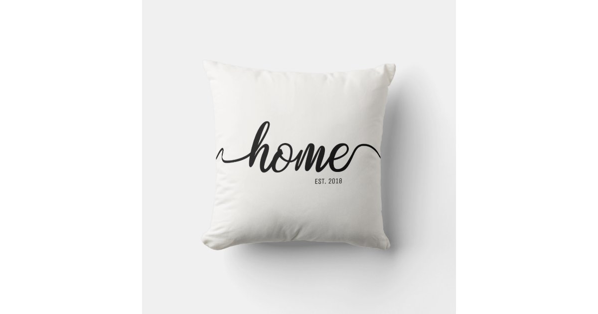Home black Script with Established Year Throw Pillow | Zazzle