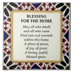Home Blessing Blessed House red white & blue Ceramic Tile