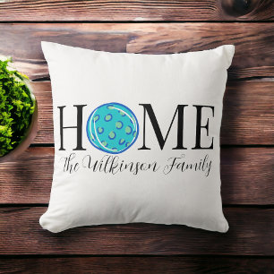 Home Blue Pickleball Family Name Throw Pillow