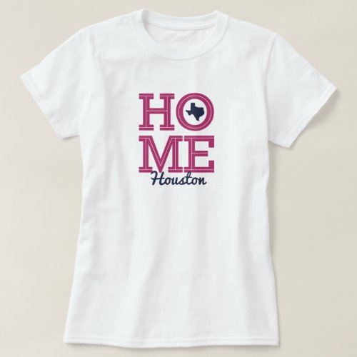 HOME _ Bold Letters  Texas Shape Navy Blue Pink T_Shirt