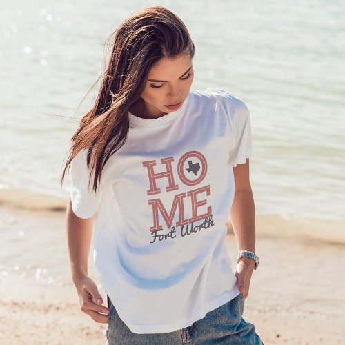 HOME _ Bold Letters  Texas Shape Rose Pink Brown T_Shirt