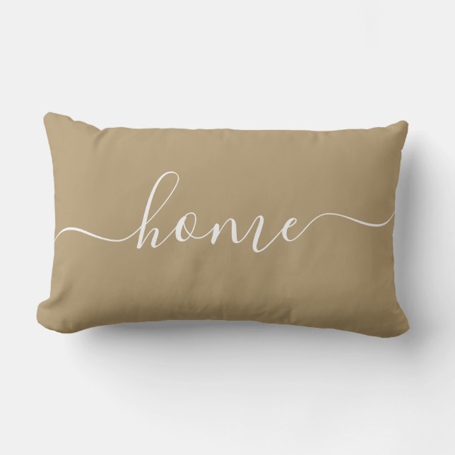 Home Brown White Quote Calligraphy Typography Lumbar Pillow (Front)