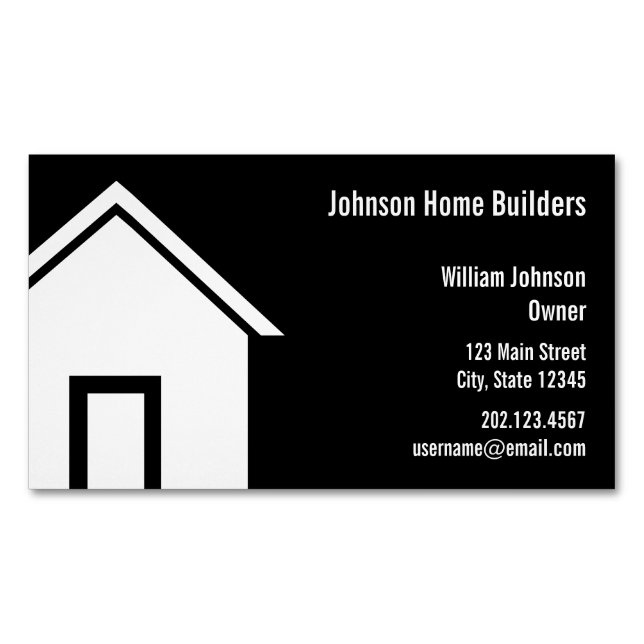 Home Builder Construction Black and White Business Card Magnet (Front)
