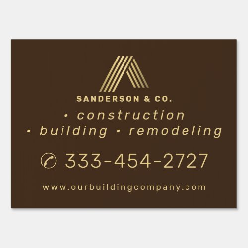 Home building construction contractor gold brown sign