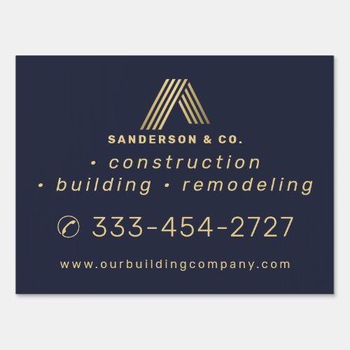 Home building construction contractor gold navy sign