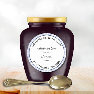 Home Canning Product Name Date Blue Plaid Jar Lid Classic Round Sticker