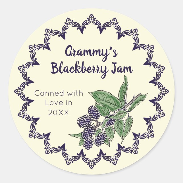 Home Canning Vintage Blackberry Jam Food Label (Front)