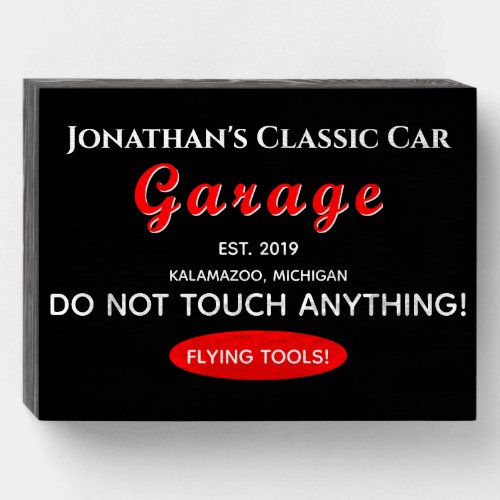 Home Car Mechanic Garage Flying Tools Black Wooden Box Sign