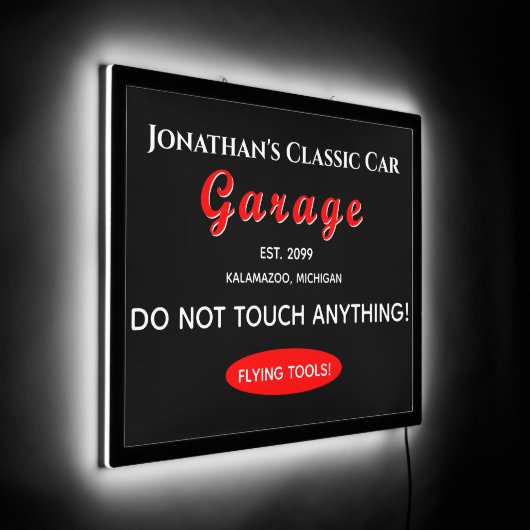 Home Car Mechanic Garage Flying Tools LED Sign (Angle)