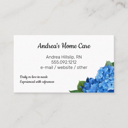 Home Care Blue Hydrangeas Custom Business Cards