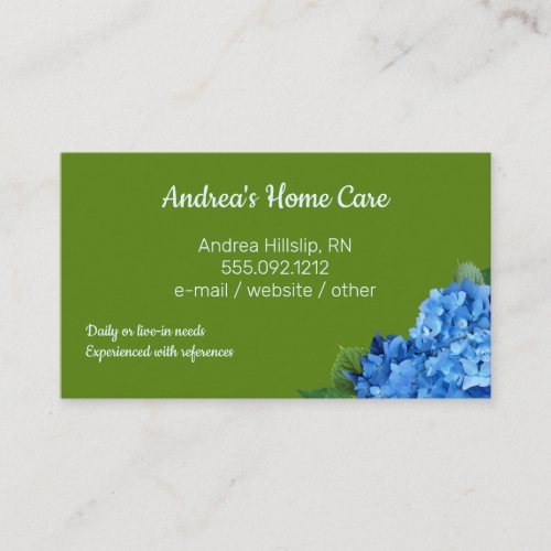 Home Care Blue Hydrangeas Custom Business Cards