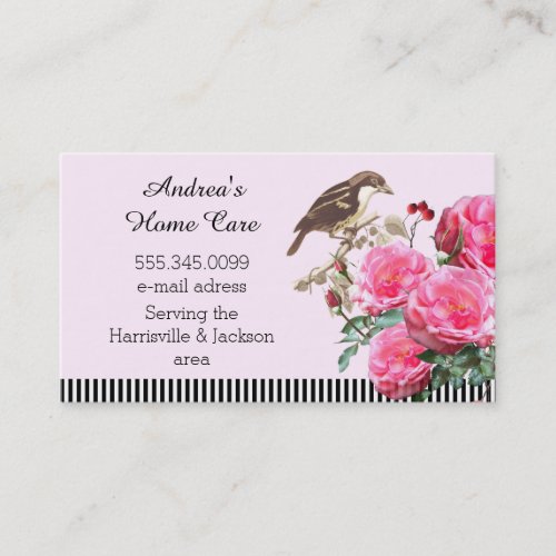 Home Care Pink Roses and Bird Business Card