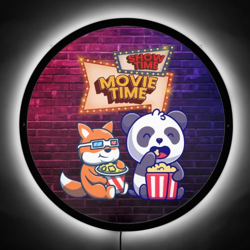 Home Cinema Movie Time LED Sign Cute Animal Movie LED Sign