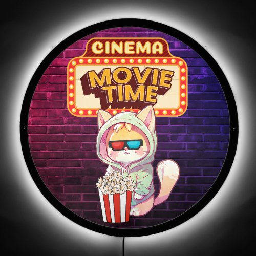 Home Cinema Movie Time LED Sign Cute Cinema Cat  LED Sign