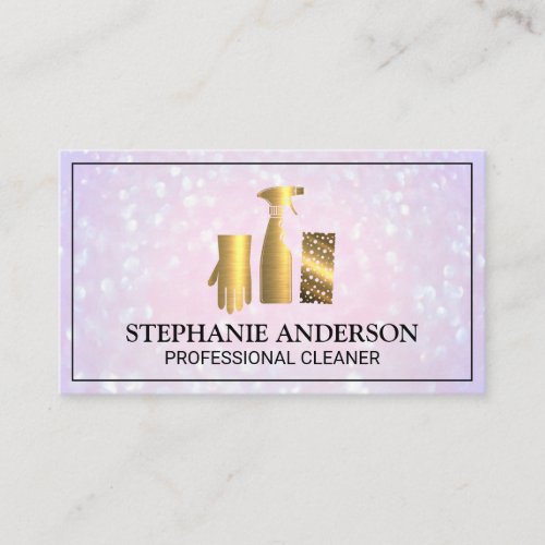Home Cleaning Gold Metallic  Boke Business Card