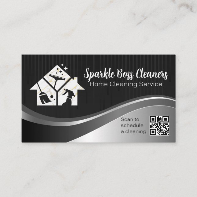 Home Cleaning Icons | QR code Business Card (Front)