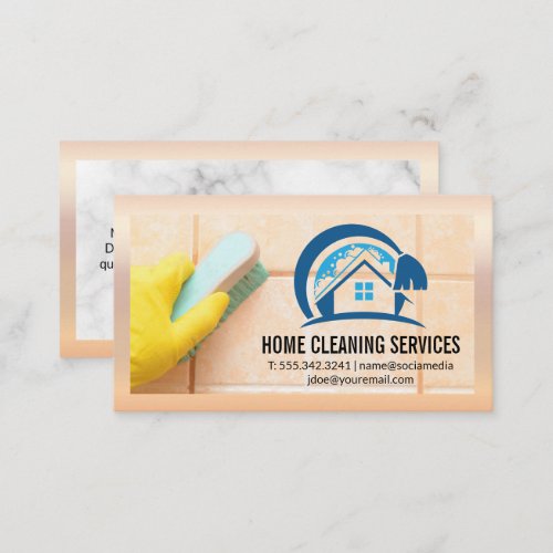 Home Cleaning Logo  Maid Scrubbing Tiles Business Card