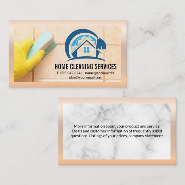 Home Cleaning Logo | Maid Scrubbing Tiles Business Card (Front/Back)