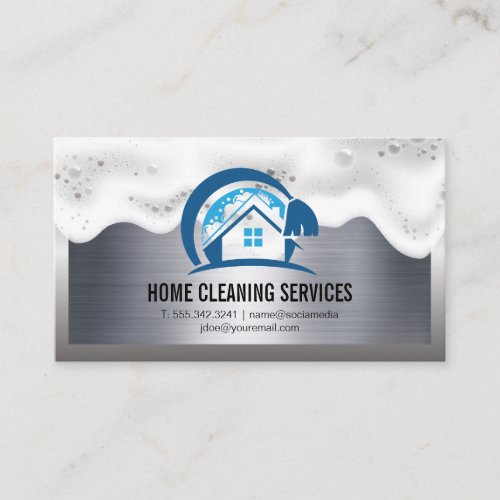 Home Cleaning Logo  Soap Suds  Metallic Business Card