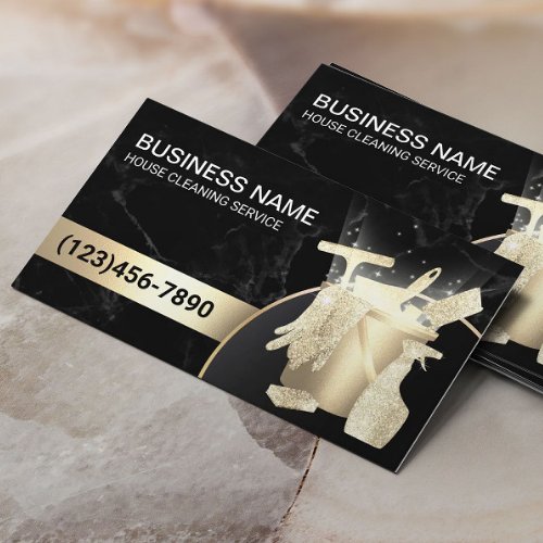 Home Cleaning Maid Service Modern Gold  Marble Business Card