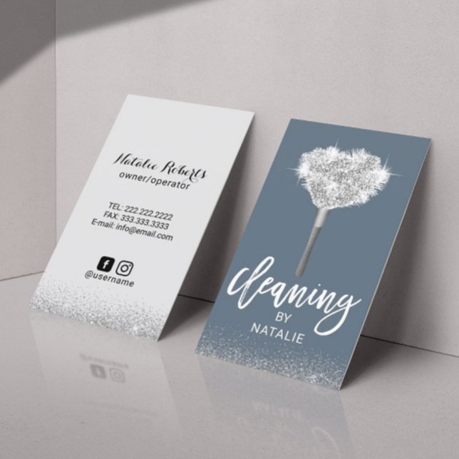 Home Cleaning Modern Dusty Blue House Keeping Business Card (Creator Uploaded)