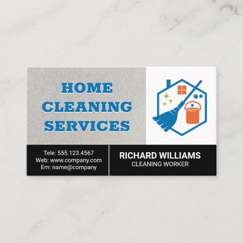 Home Cleaning | Mop Broom House Logo Business Card