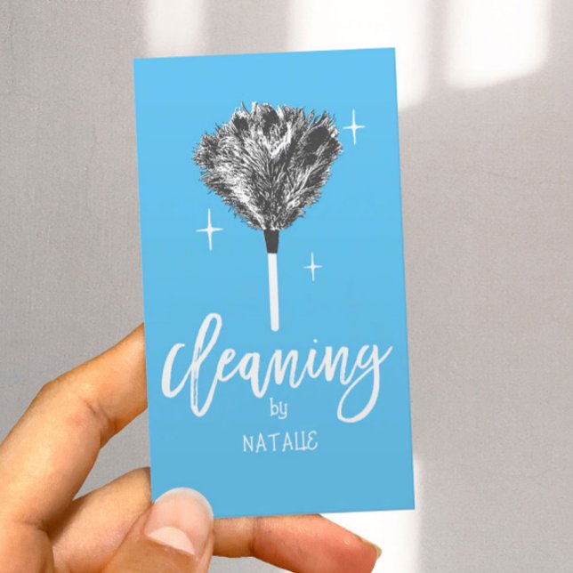 Home Cleaning Plain Blue Housekeeping Maid Service Business Card (Creator Uploaded)