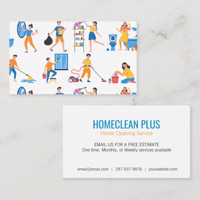 Home Cleaning Service Pattern Business Card (Front/Back)