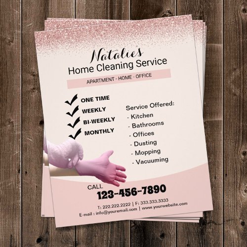Home Cleaning Service Pink Rose Gold Glitter Flyer