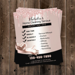 Home Cleaning Service Rose Gold Glitter Drips Flyer