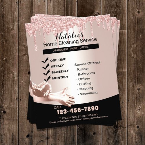 Home Cleaning Service Rose Gold Glitter Drips Flyer