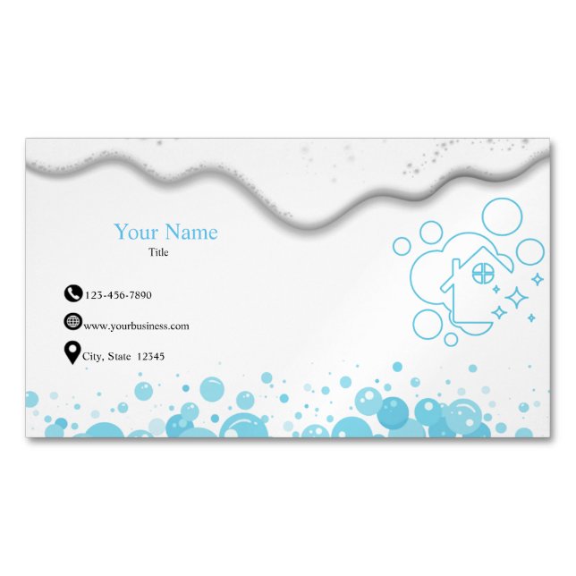 Home Cleaning Service Soap Bubbles Business Card Magnet (Front)