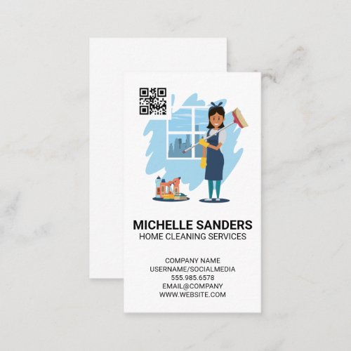 Home Cleaning Services  House Maid  qr code Business Card