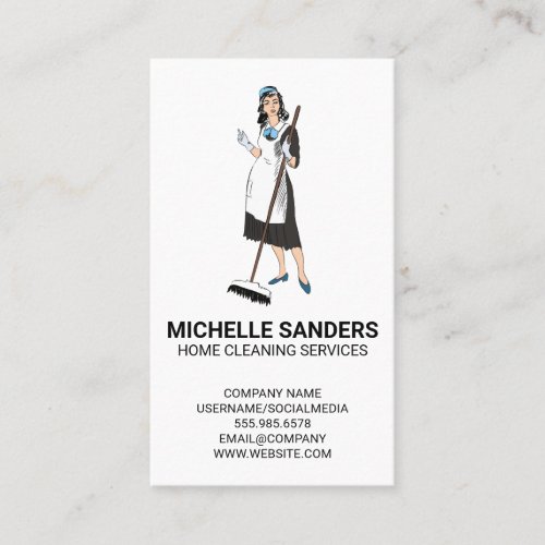 Home Cleaning Services  House Maid with Broom Business Card