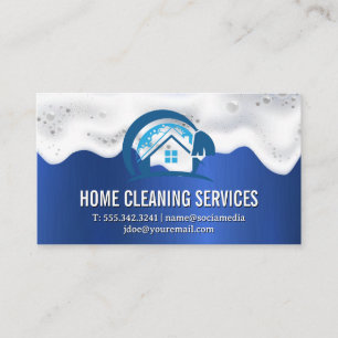Home Cleaning Soap Suds Blue Metallic Texture Business Card