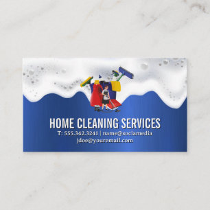 Home Cleaning Soap Suds Blue Metallic Texture Business Card