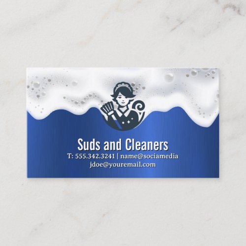 Home Cleaning | Soap Suds | Maid with Broom Business Card