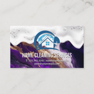 Home Cleaning Soap Suds Purple Metallic Marble Business Card