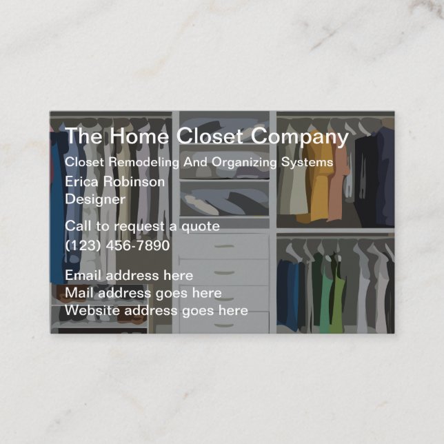 Home Closet Remodeling And Organizing Business Card (Front)