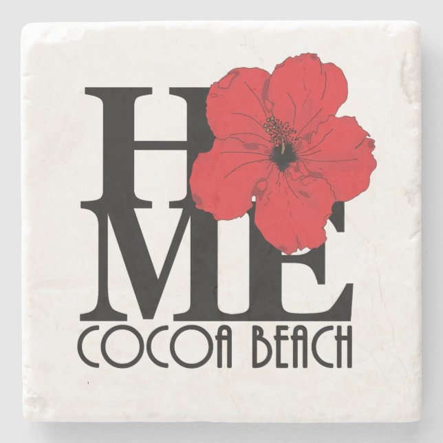 HOME Cocoa Beach Red Hibiscus Stone Coaster (Front)