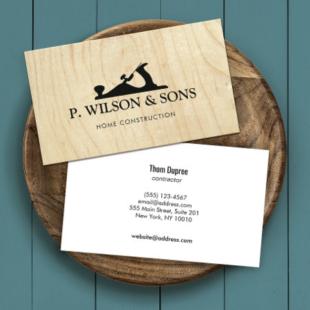 Home Construction And Carpenter Wood Grain Business Card