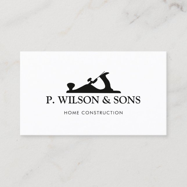 Home Construction and Carpenter Wood Plane Logo Business Card (Front)