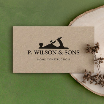 Home Construction And Carpenter Wood Plane Logo Business Card by sm_business_cards at Zazzle