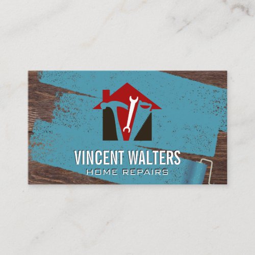 Home Construction  Wooden Boards  Painter Roller Business Card