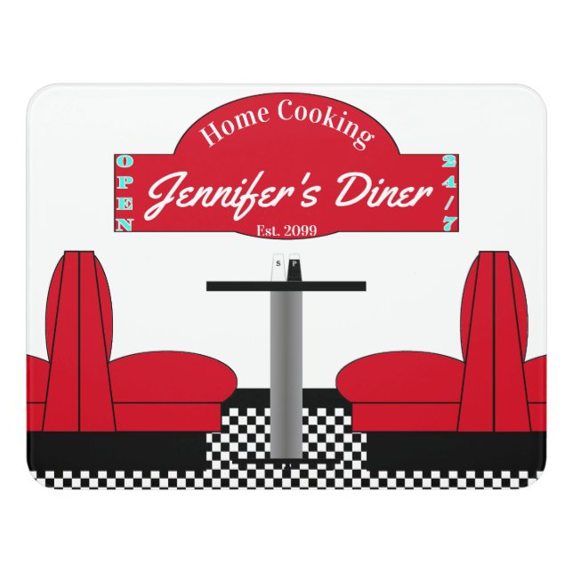 Home Cooking Name Chef Diner Retro Acrylic Door Sign (Contemporary Front)