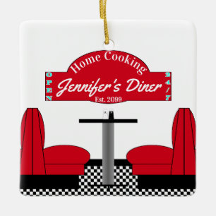 Home Cooking Name Chef Diner Retro Square Ceramic Ornament