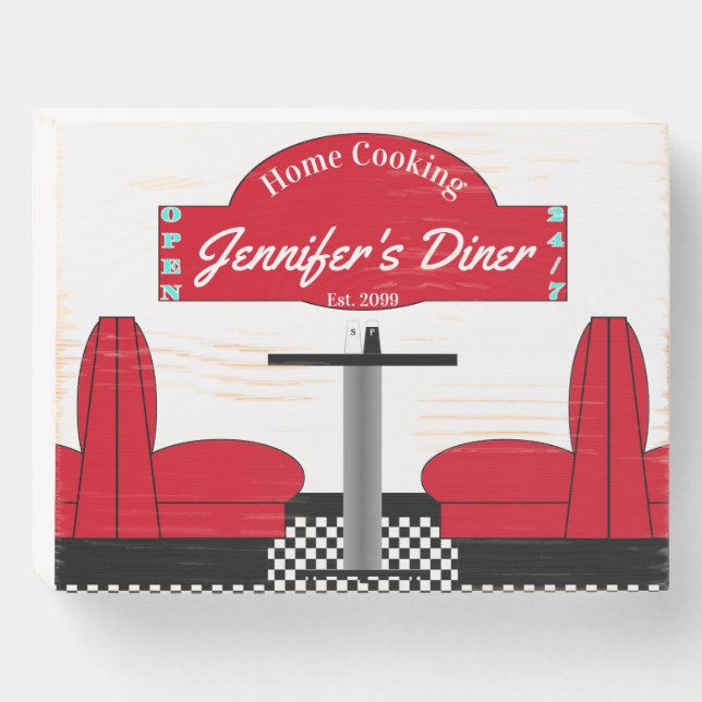 Home Cooking Name Chef Diner Retro Wooden Box Sign (Front Horizontal)