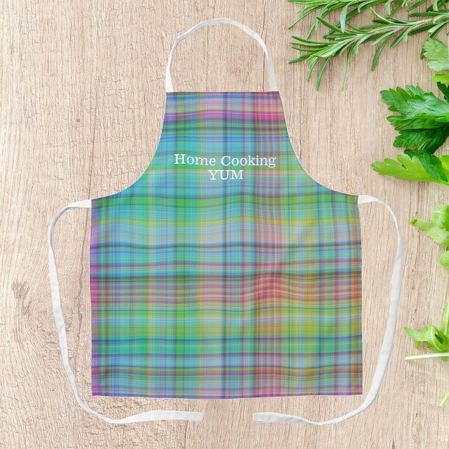 Home Cooking Pink Green Plaid Custom Apron (Creator Uploaded)